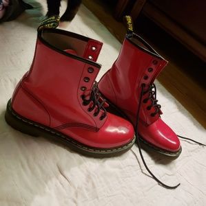 Red patent Dr. Martens boots